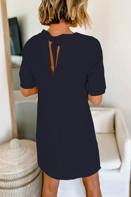 Elegantes Heidi -Bow Back Kurzarm Mini Shift Kleid