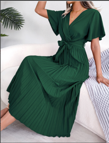 Lorelei - Ärmelloses Kleid mit Falten und Schärpe In Grün