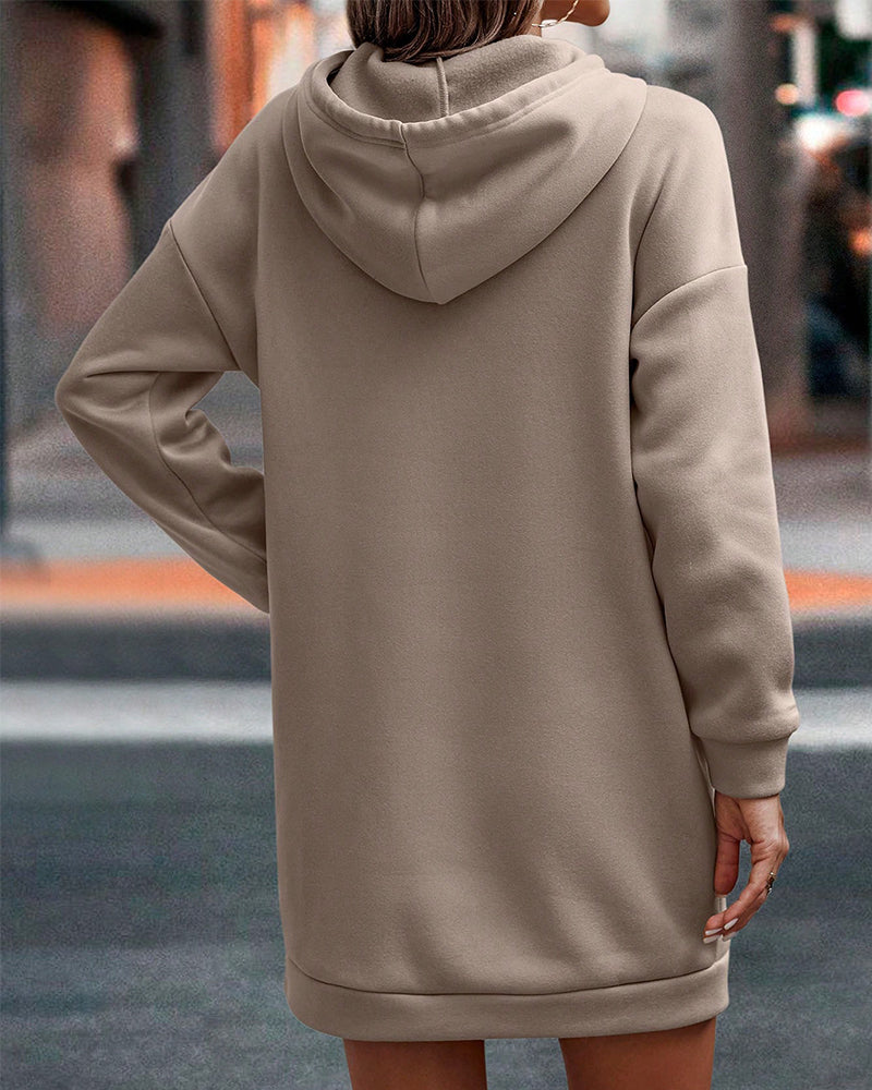 Leichtes | Freizeit Herbst Braune Kleid mit Kapuze und Kordelzug für Frauen für dich