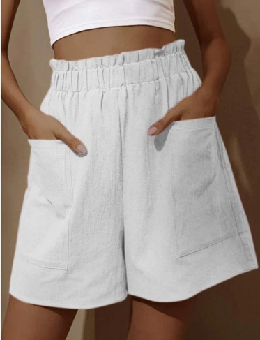 Elegante Baumwoll--Shorts mit hohem Bund und Knöpfen