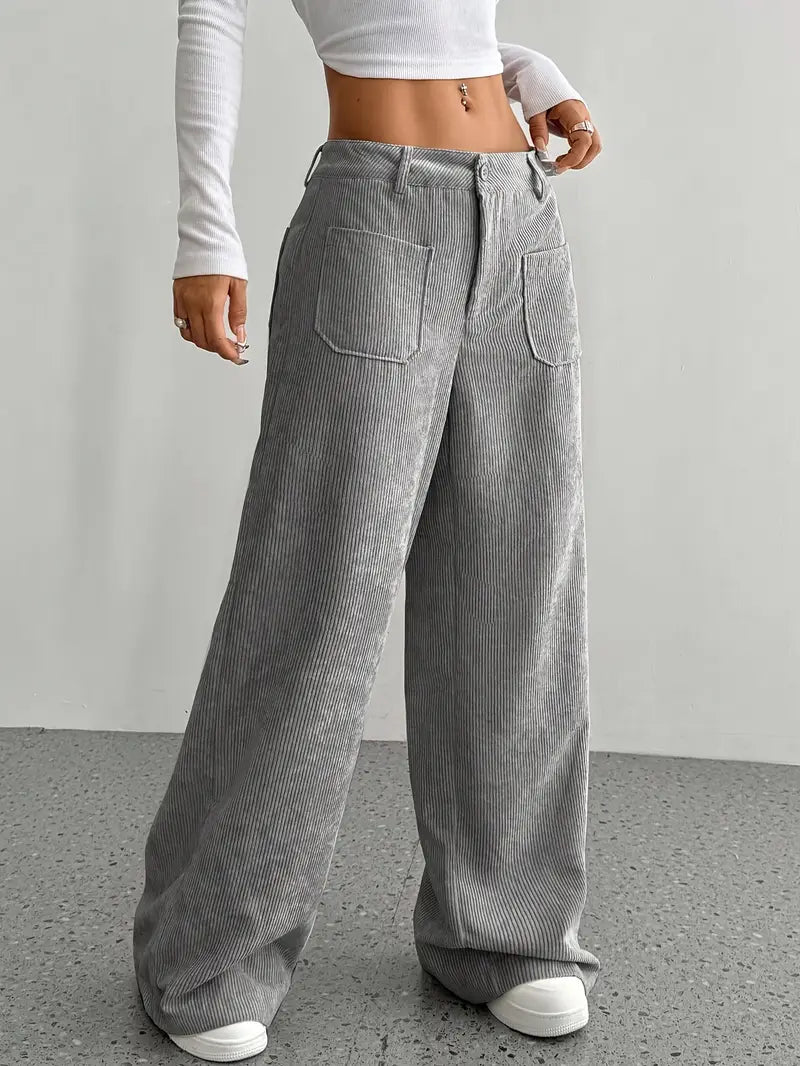 Hoch taillierte Damen-Cordhose mit weitem Bein