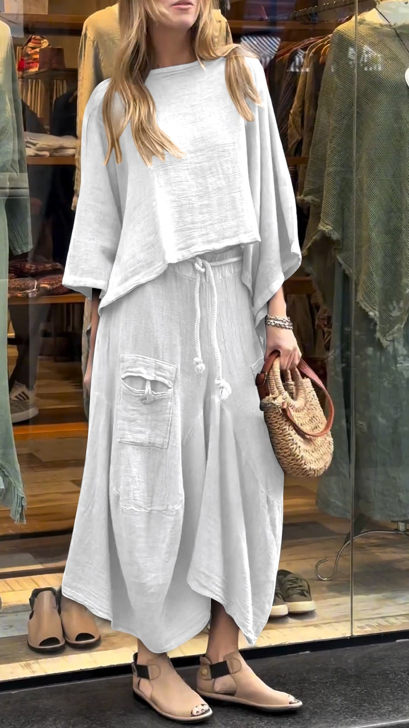 Damen Rundhals Freizeitkleid – Komfort und Stil aus Baumwolle und