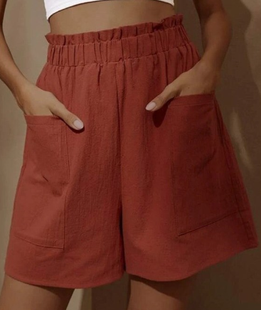 Elegante Baumwoll--Shorts mit hohem Bund und Knöpfen