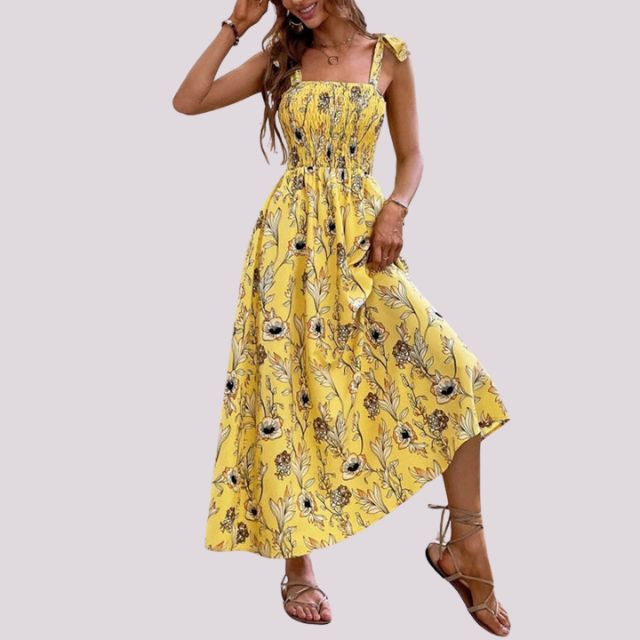 Elegantes Maxikleid mit Schleifen und gerafftem Oberteil