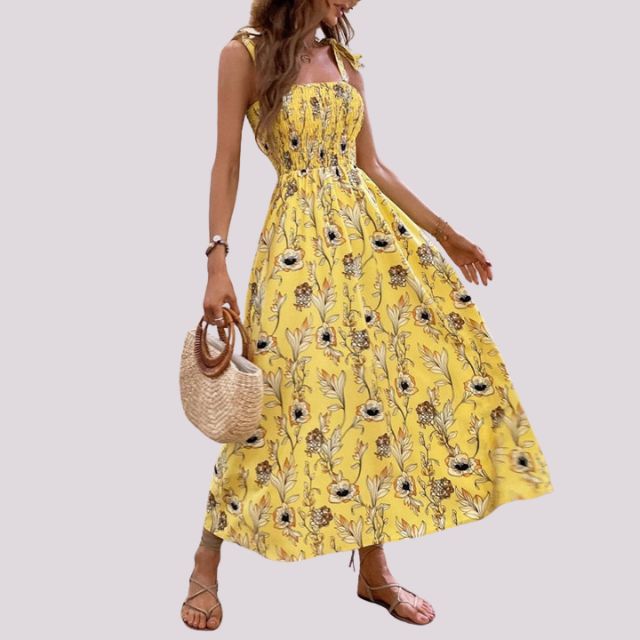 Elegantes Maxikleid mit Schleifen und gerafftem Oberteil