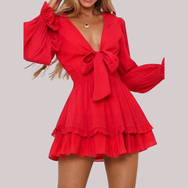 Bequemes | Wickelkleid mit Rüschen und Taillenban für dich