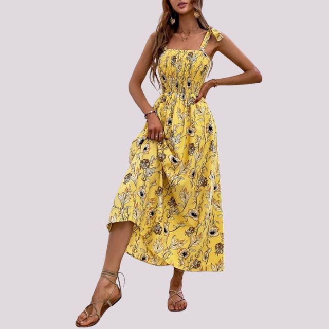 Elegantes Maxikleid mit Schleifen und gerafftem Oberteil