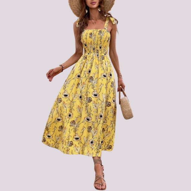 Elegantes Maxikleid mit Schleifen und gerafftem Oberteil