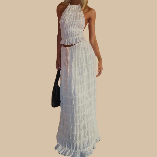 Elegantes Maxikleid mit Halsträger in Creme