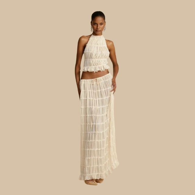 Elegantes Maxikleid mit Halsträger in Creme