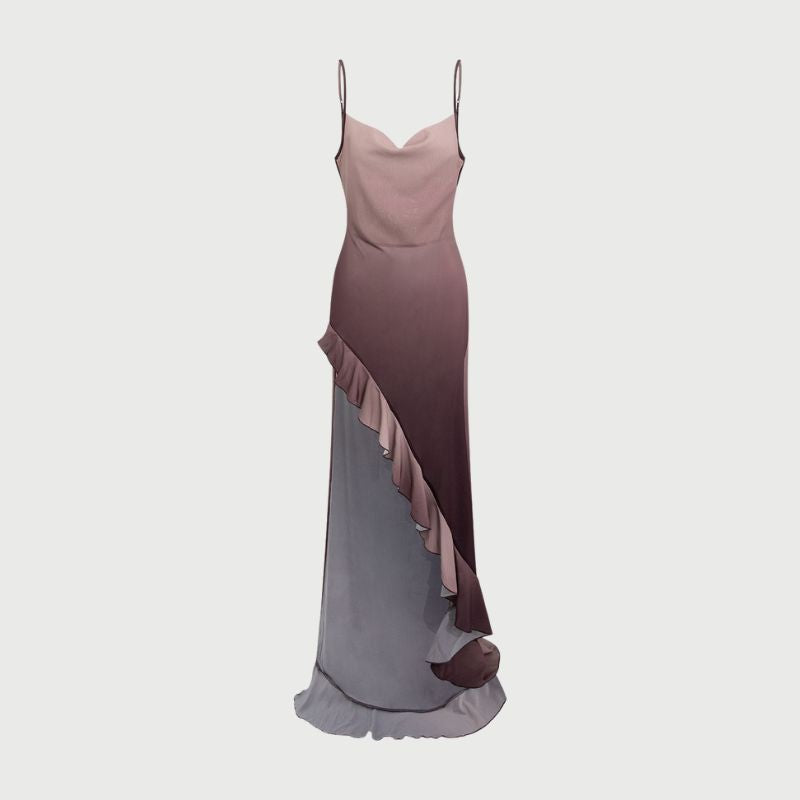 Elegantes Rüschen-Maxikleid mit Seitenschlitz