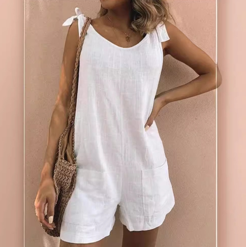 Damen Jumpsuit | Lässig & Ärmellos | Baumwolloptik | Sommer-Strampler