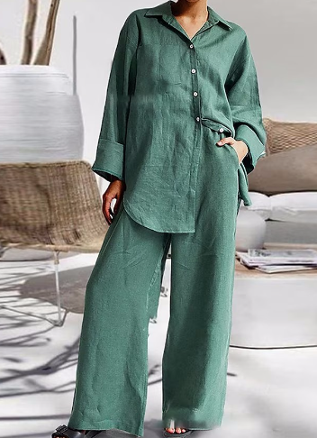 Rina - Zweiteiliger Damenanzug mit Hemd und Hose mit Neun-Viertel-Arm