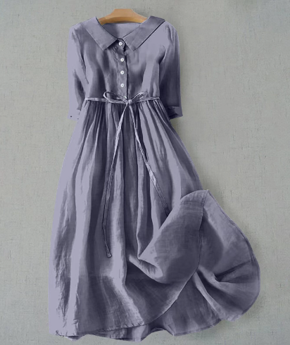 Ylva – Einfarbiges Damenkleid Aus Baumwollleinen Mit Puppenkragen