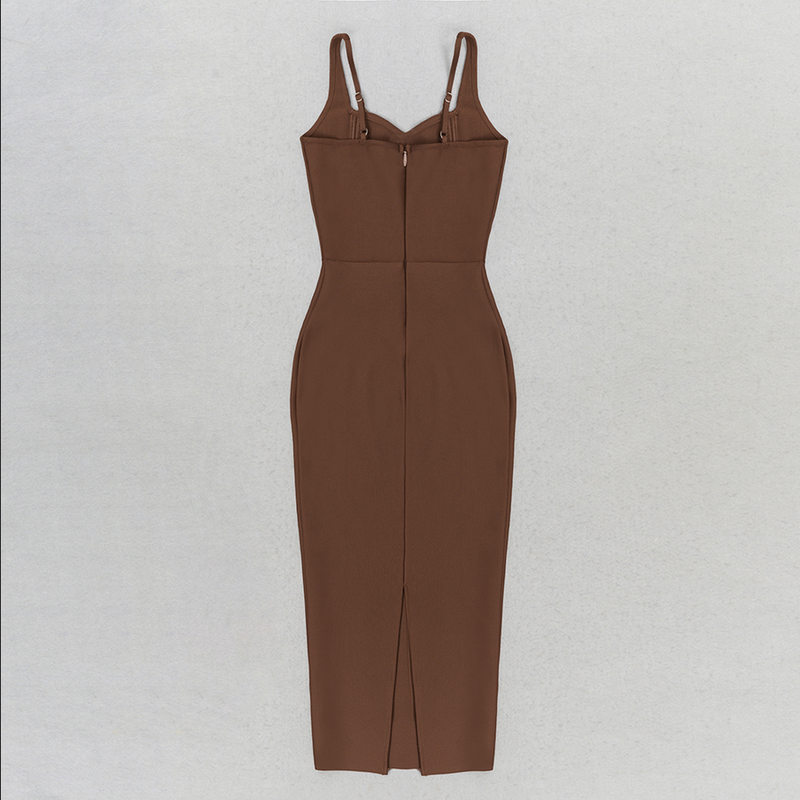 Rückenfreies Midikleid im Bandage-Stil | Braun