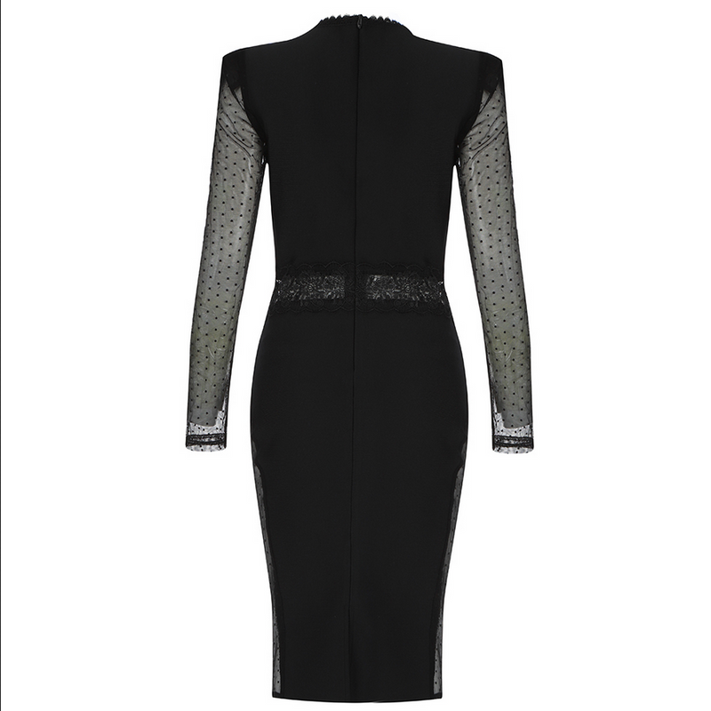 MIRAGE Transparentes Bandage-Midikleid mit Spitzendetail | Schwarz