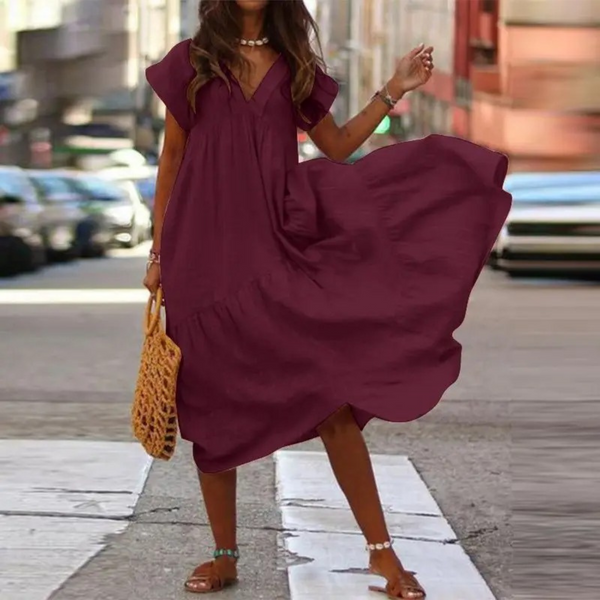 Elegantes Maxi-Blusenkleid mit V-Ausschnitt und Rüschen