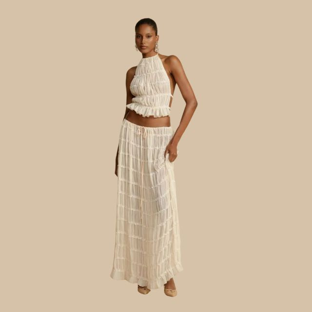 Elegantes Maxikleid mit Halsträger in Creme