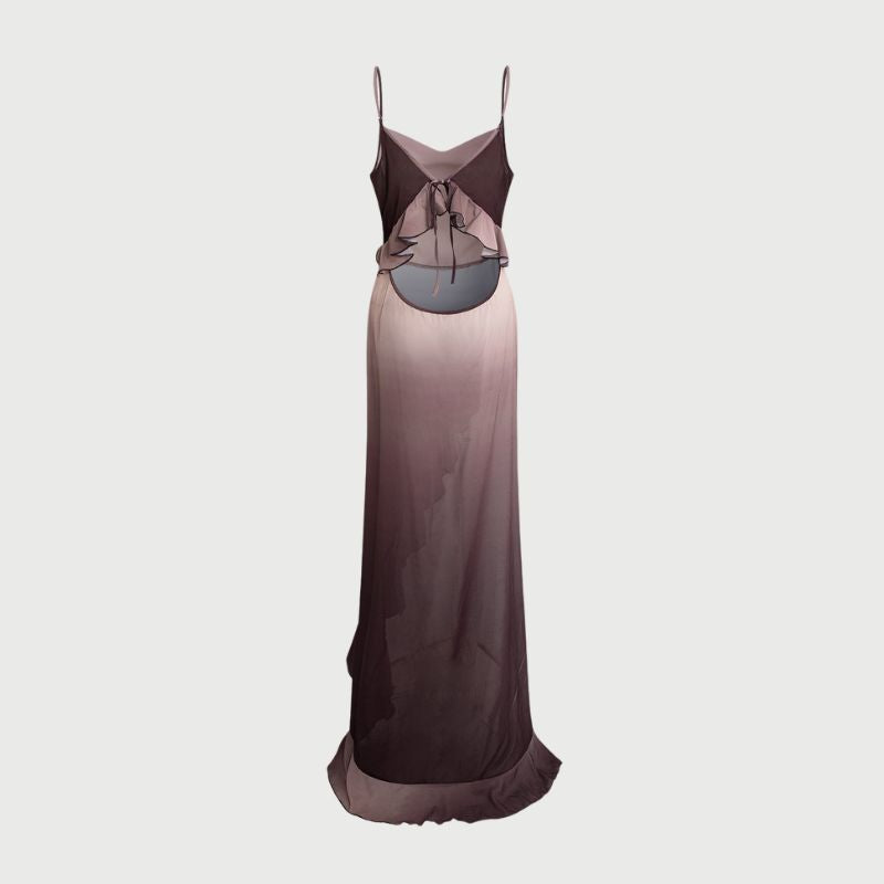 Elegantes Rüschen-Maxikleid mit Seitenschlitz