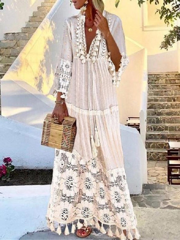 Hannah - Maxikleid mit Fransen und Spitze