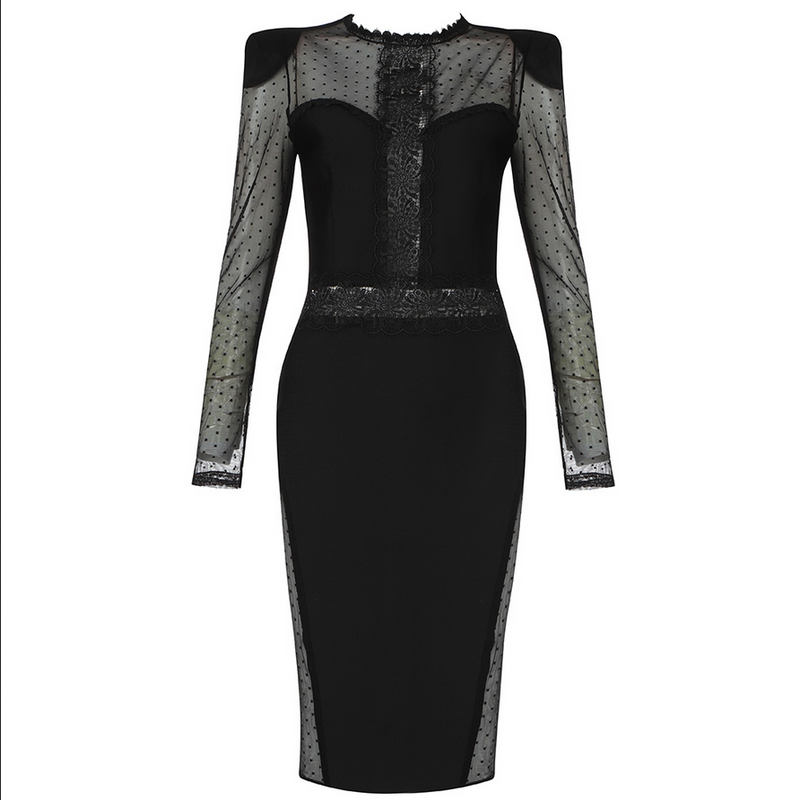 MIRAGE Transparentes Bandage-Midikleid mit Spitzendetail | Schwarz