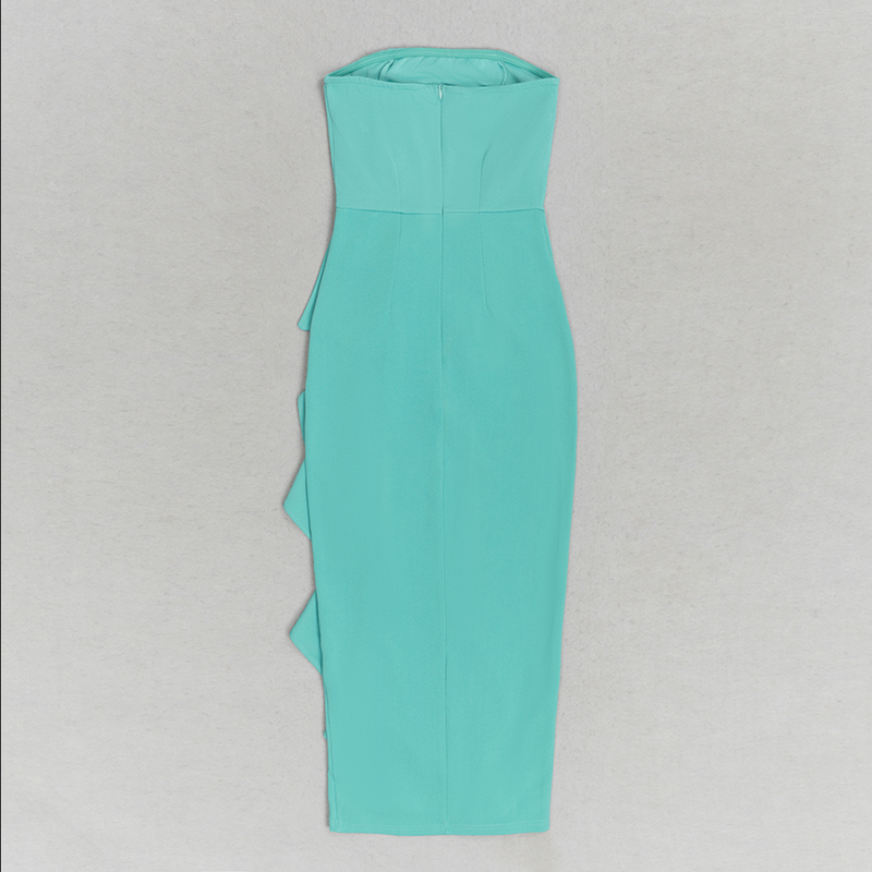 Trägerloses, asymmetrisches, figurbetontes Midikleid | Grün