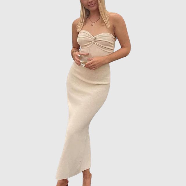 Elegantes Rippstrick-Maxikleid mit Herzausschnitt