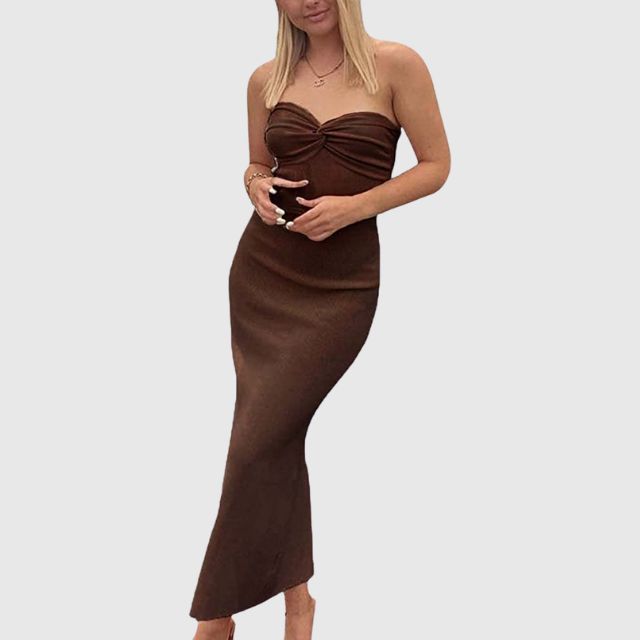 Elegantes Rippstrick-Maxikleid mit Herzausschnitt