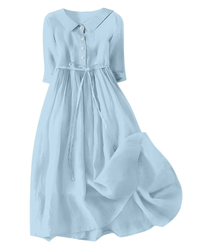 Ylva – Einfarbiges Damenkleid Aus Baumwollleinen Mit Puppenkragen