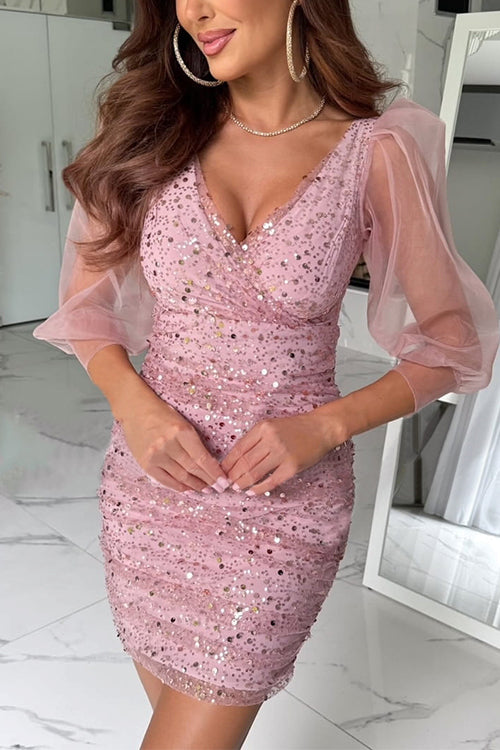 Elegantes Heidi-Rosiedress Mit V-Ausschnitt Kleid