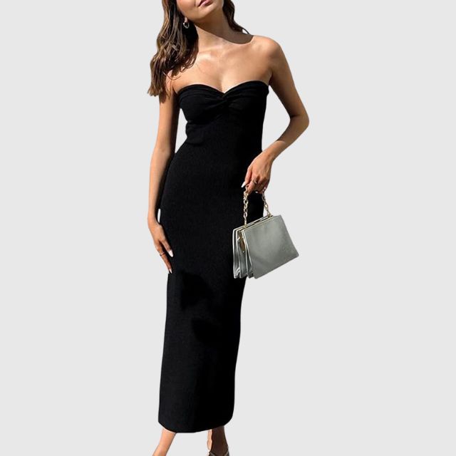 Elegantes Rippstrick-Maxikleid mit Herzausschnitt