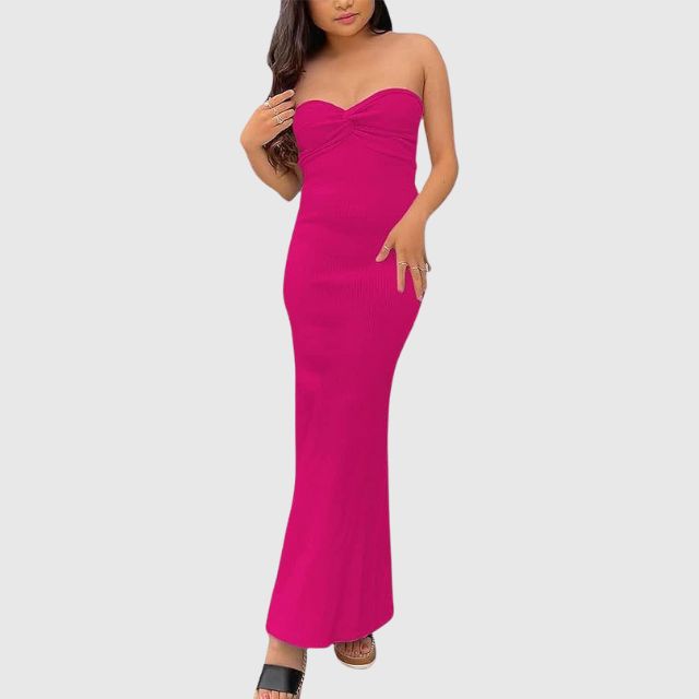 Elegantes Rippstrick-Maxikleid mit Herzausschnitt