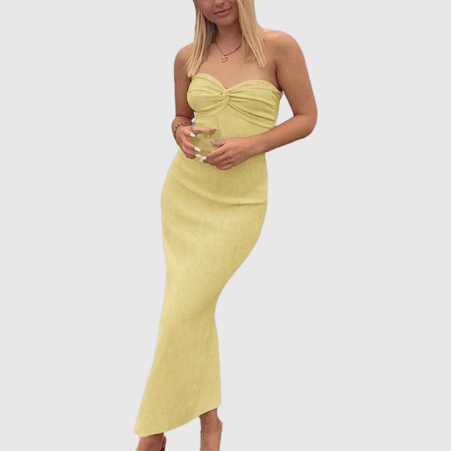 Elegantes Rippstrick-Maxikleid mit Herzausschnitt