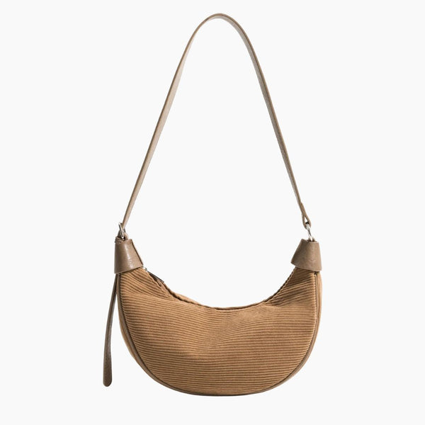 Cord Schultertasche mit Verstellbarem Trageriemen und Reißverschluss