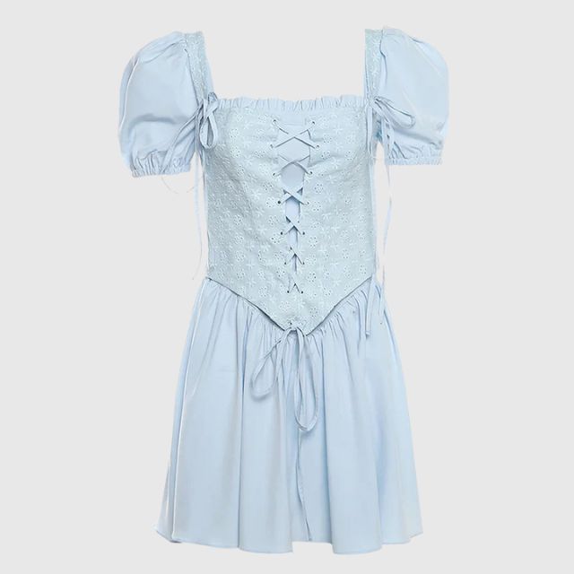 Eleganter Heidi -Schnür-Corsagen-Romper mit Puffärmeln