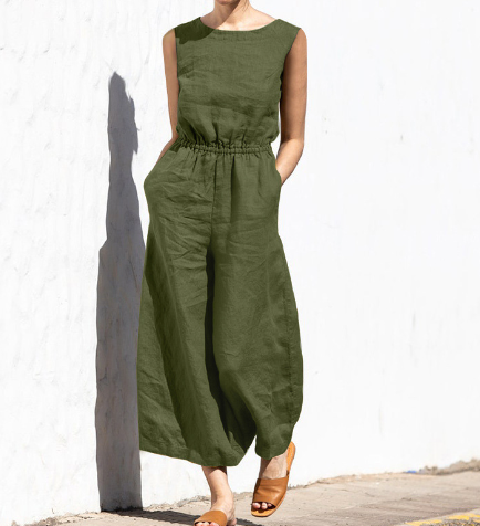 Lidia – Damen-Overall, Einfarbig, Locker, Elegant, Lässig, Kurzärmelig