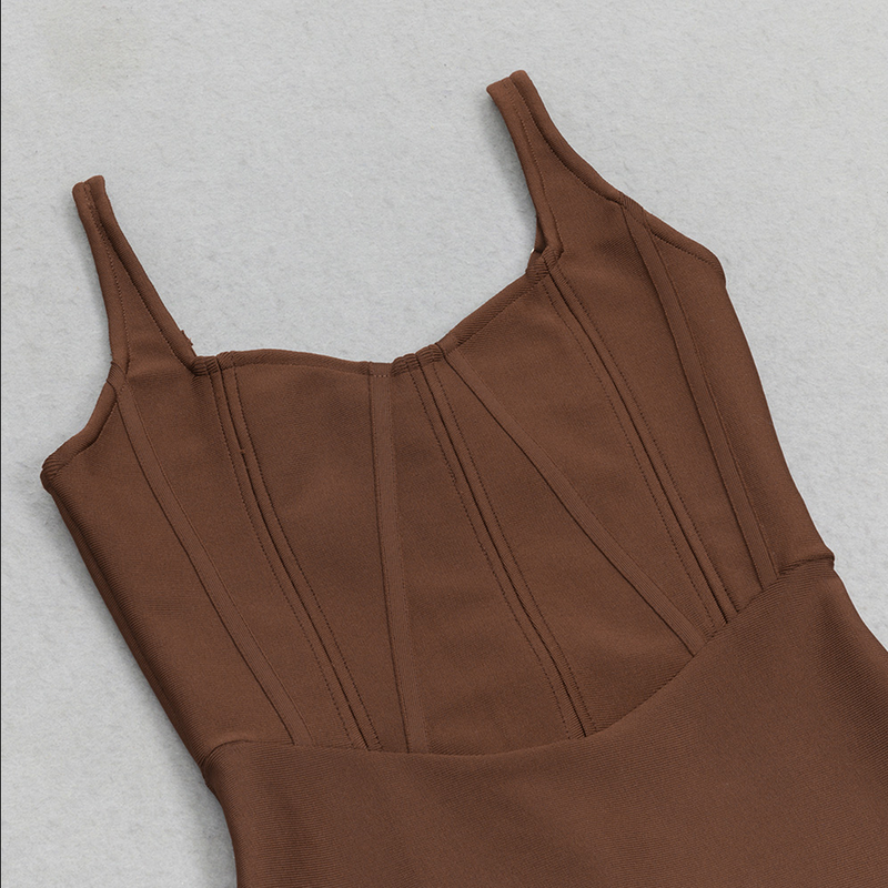 Rückenfreies Midikleid im Bandage-Stil | Braun