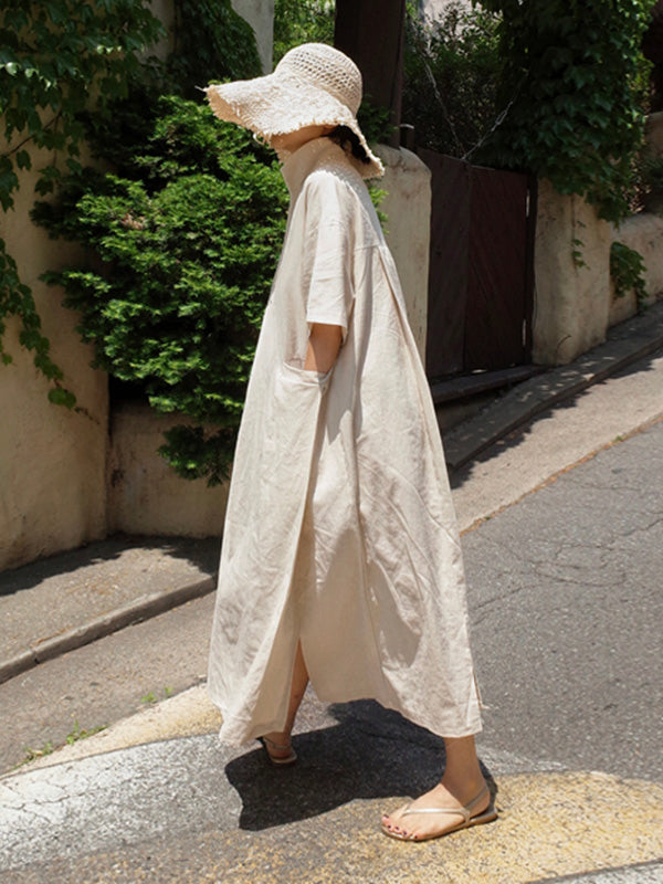 Elfriede - Hemdkleid mit V-Ausschnitt aus Baumwolle und Leinen