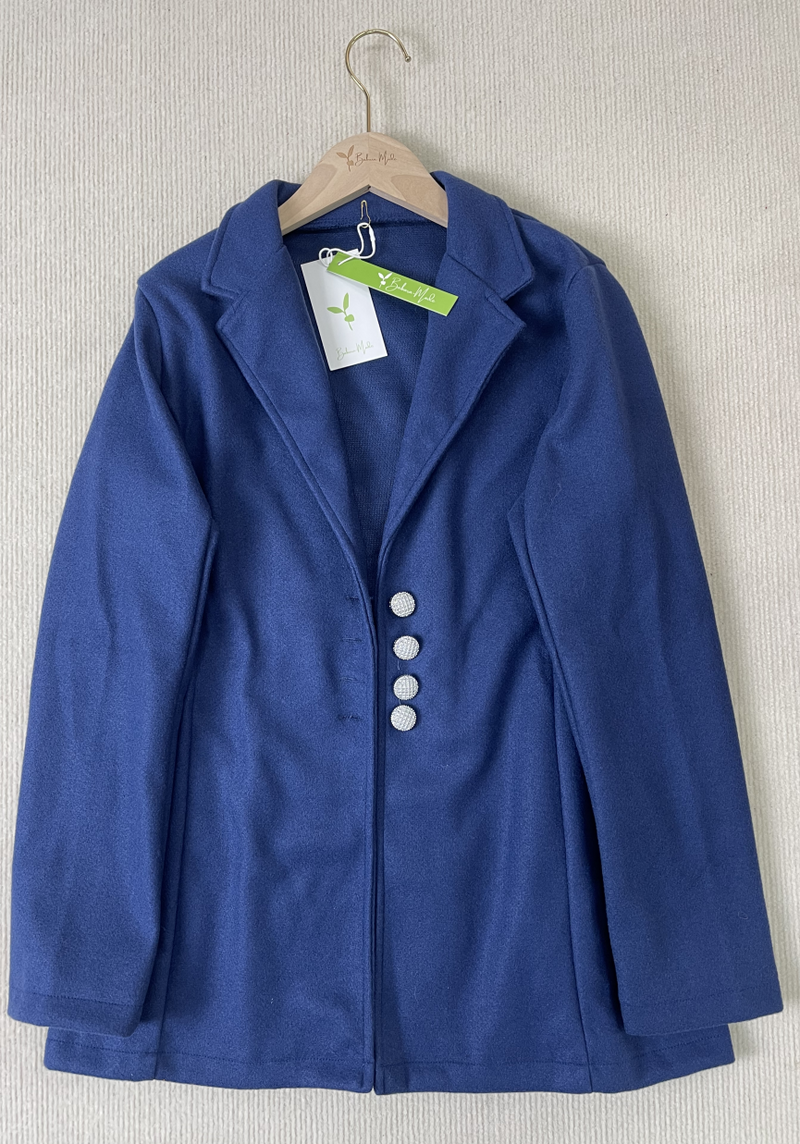Sabine - Marineblaue monochrome langärmelige Oberbekleidung