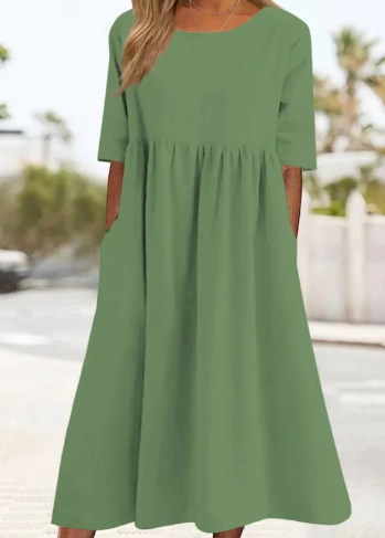 Sofi – Freizeitkleid Aus Baumwolle Und Leinen Mit Freien Ärmeln Und Lockerer Passform