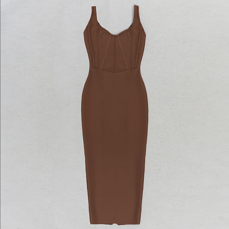 Rückenfreies Midikleid im Bandage-Stil | Braun