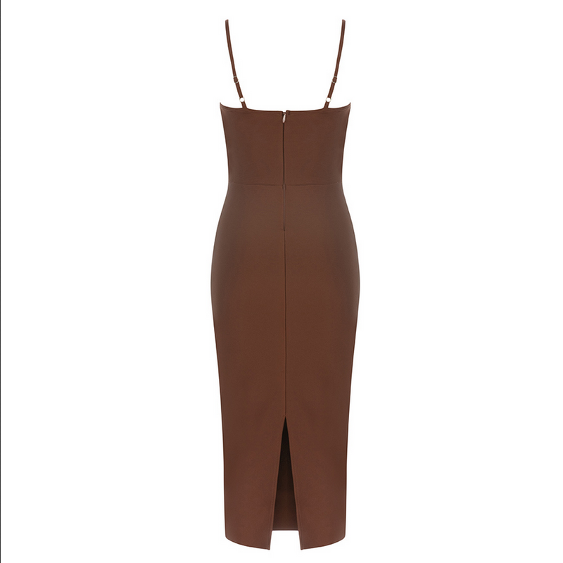 Rückenfreies Midikleid im Bandage-Stil | Braun