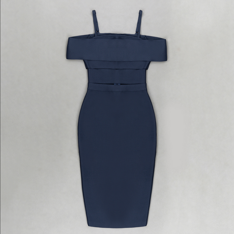Schulterfreies Bandage-Midikleid | Blau