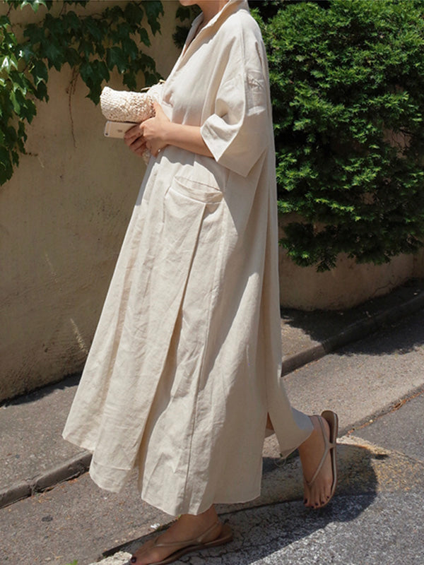 Elfriede - Hemdkleid mit V-Ausschnitt aus Baumwolle und Leinen