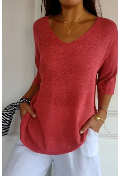Elna - Unifarbenes Stricktop mit V-Ausschnitt