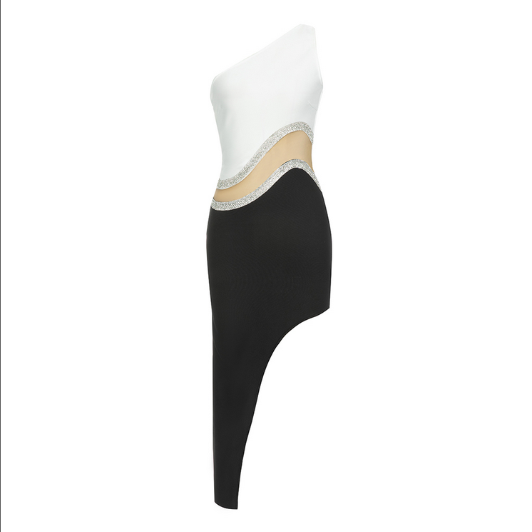 Asymmetrisches Midikleid mit Strass-Akzent | Mehrfarbig