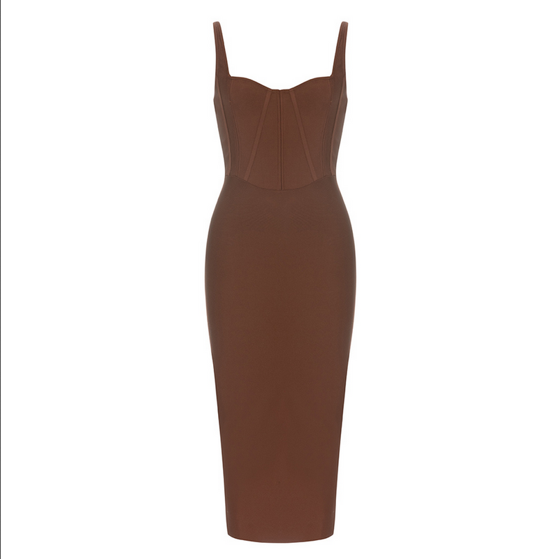 Rückenfreies Midikleid im Bandage-Stil | Braun