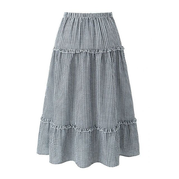 Gestuftes Gingham-Midirock mit Rüschendetail