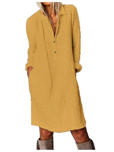 Linda – Langärmliges Kleid Für Damen In Einfarbigem, Lockerem, Elegantem Und Entspanntem Modell