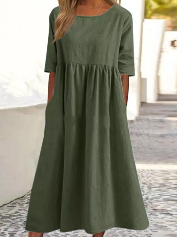 Sofi – Freizeitkleid Aus Baumwolle Und Leinen Mit Freien Ärmeln Und Lockerer Passform